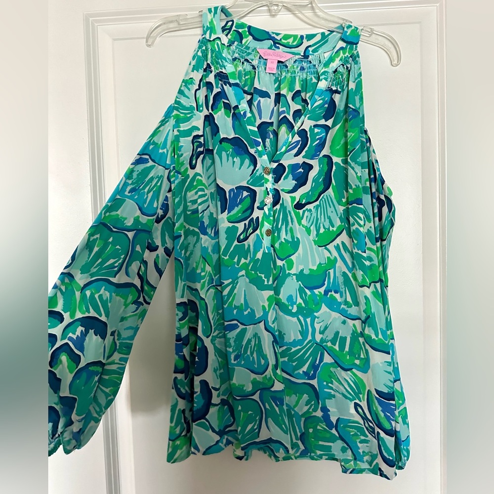 Lilly Pulitzer Open Shoulder Silk Top